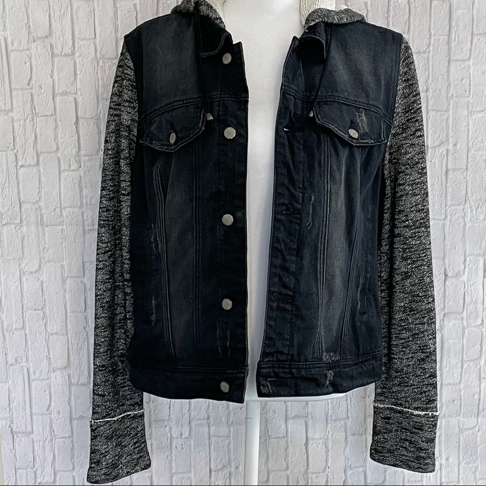 Black Rivet Black Jean Jacket Distressed Faded